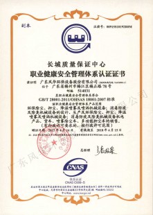  職業(yè)健康安全管理體系認證證書1